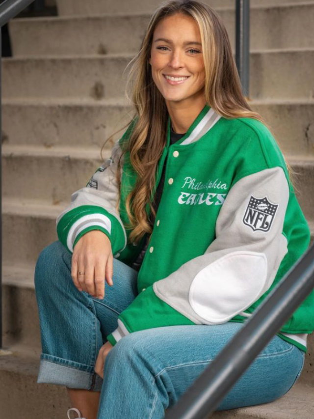 Kylie Kelce dazzled in a replica of Princess Diana’s Eagles jacket