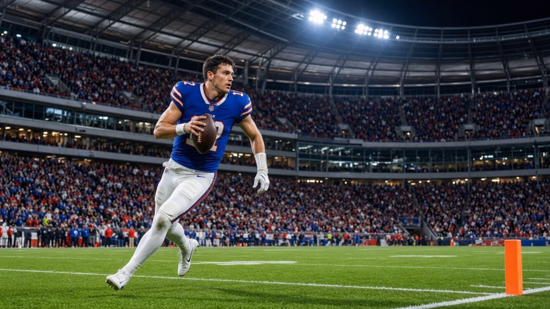 Josh Allen running at new Highmark Stadium in Buffalo’s 41-31 win over Detroit